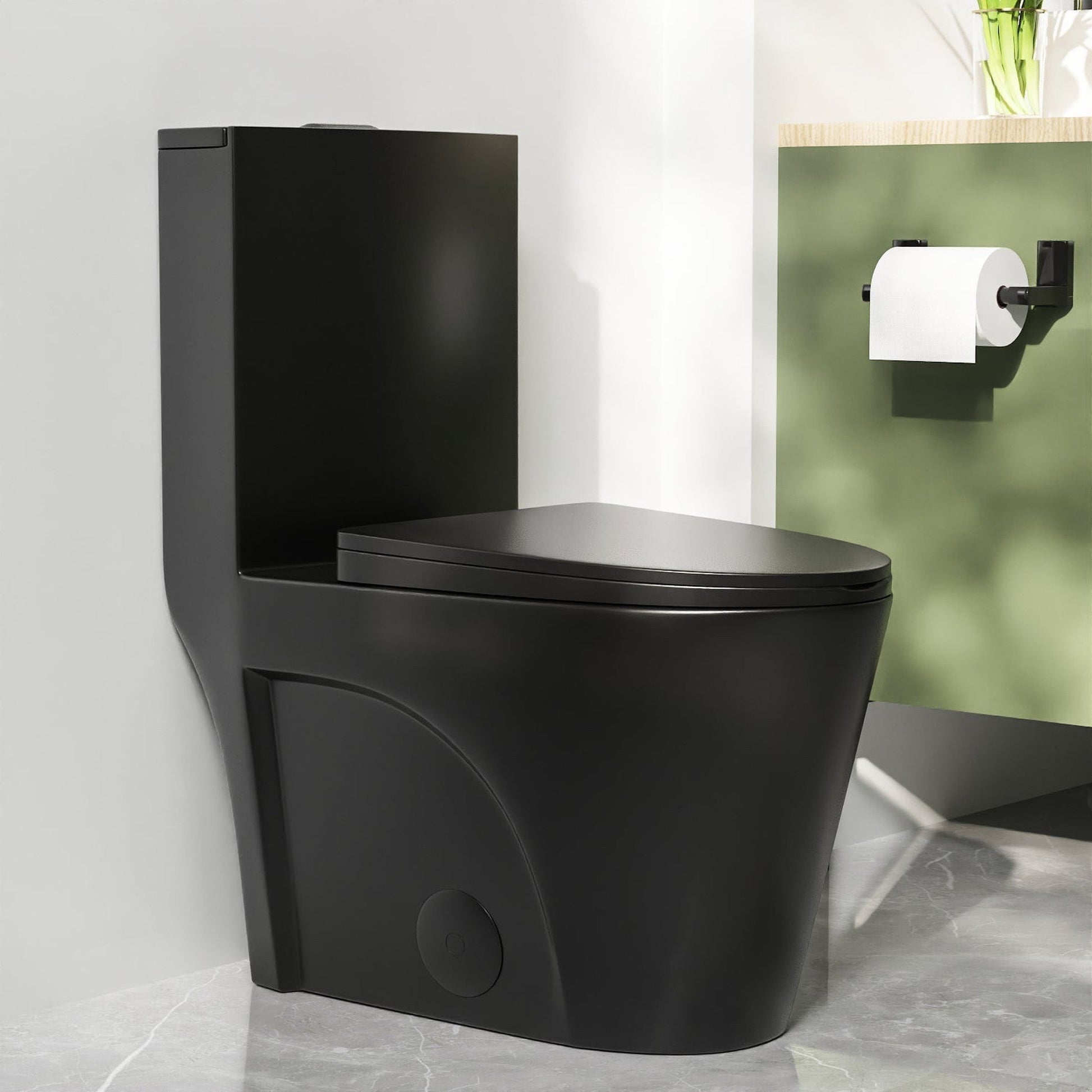 DeerValley Ace 28" Dual-Flush Elongated Black One-Piece Toilet With Soft Closing Seat