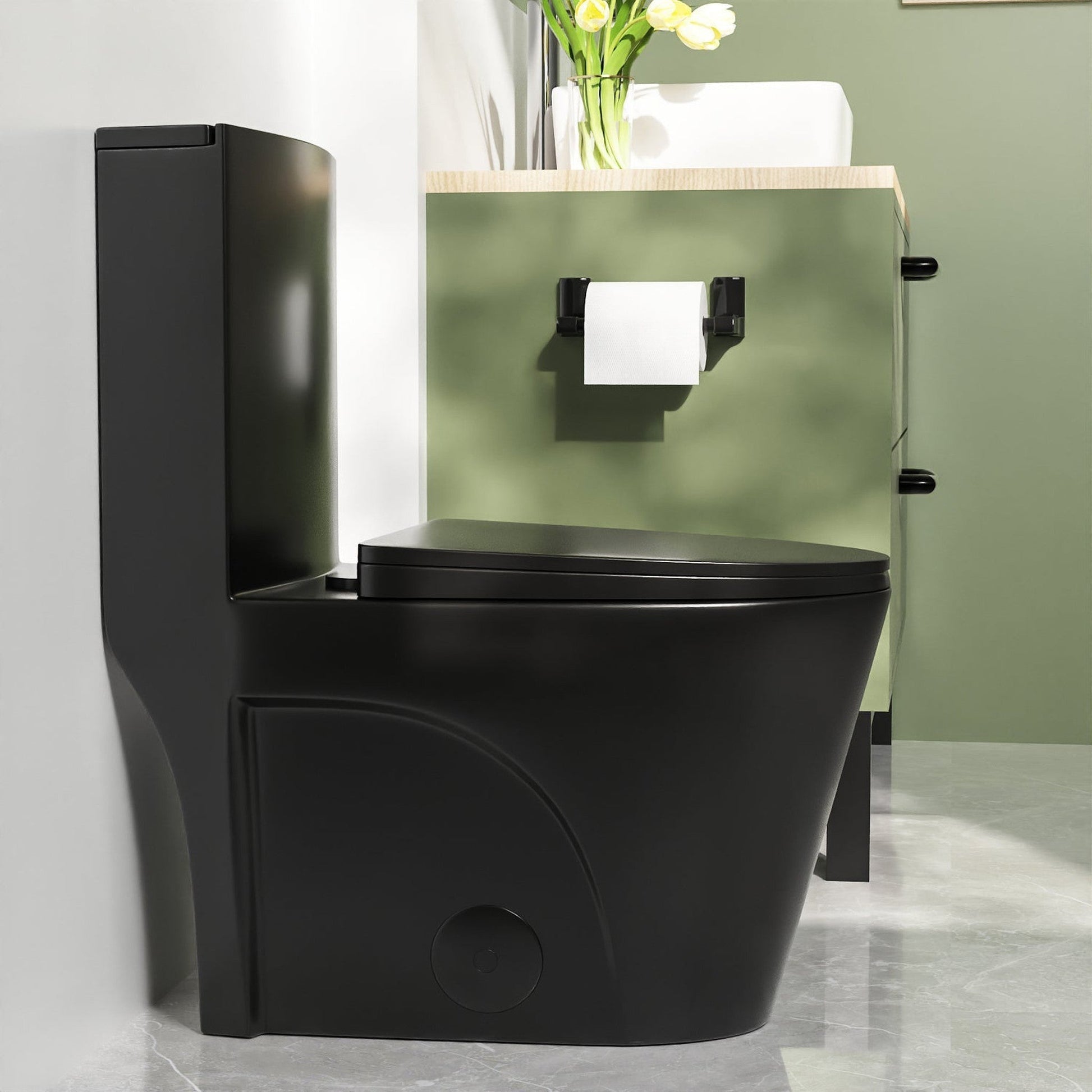 DeerValley Ace 28" Dual-Flush Elongated Black One-Piece Toilet With Soft Closing Seat