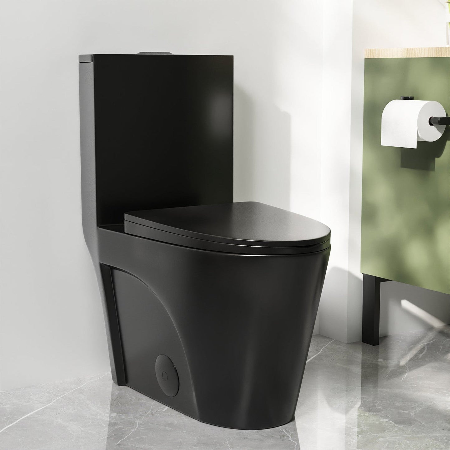 DeerValley Ace 28" Dual-Flush Elongated Black One-Piece Toilet With Soft Closing Seat