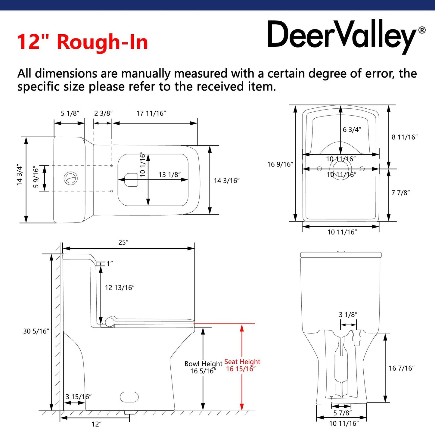 DeerValley Ace 30" Dual-Flush Rectangular White One-Piece Toilet With Soft Closing Seat