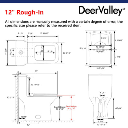 DeerValley Ace 30" Dual-Flush Rectangular White One-Piece Toilet With Soft Closing Seat