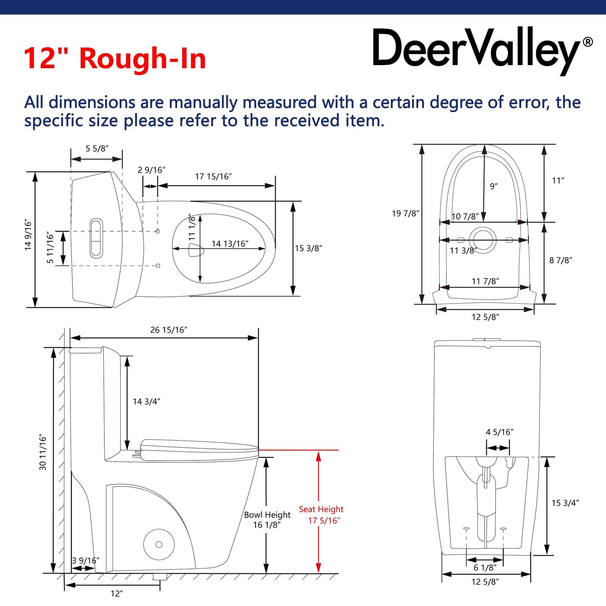 DeerValley Ace 31" Dual-Flush Elongated White One-Piece Toilet With Soft Closing Seat