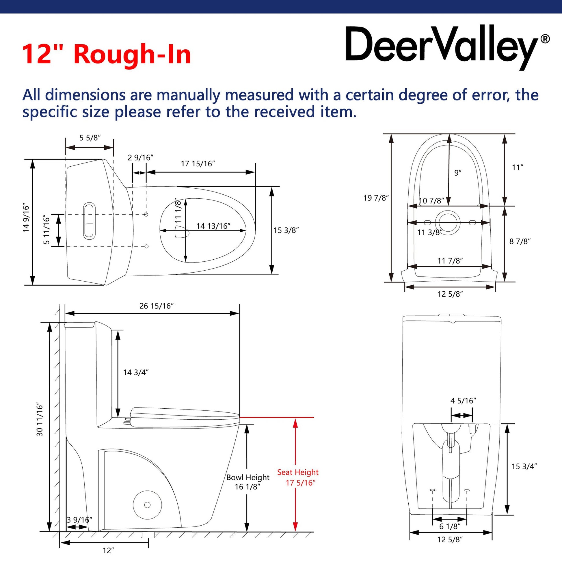 DeerValley Ace DV-1F52102 1.6 GPF Dual-Flush Elongated White One-Piece Toilet