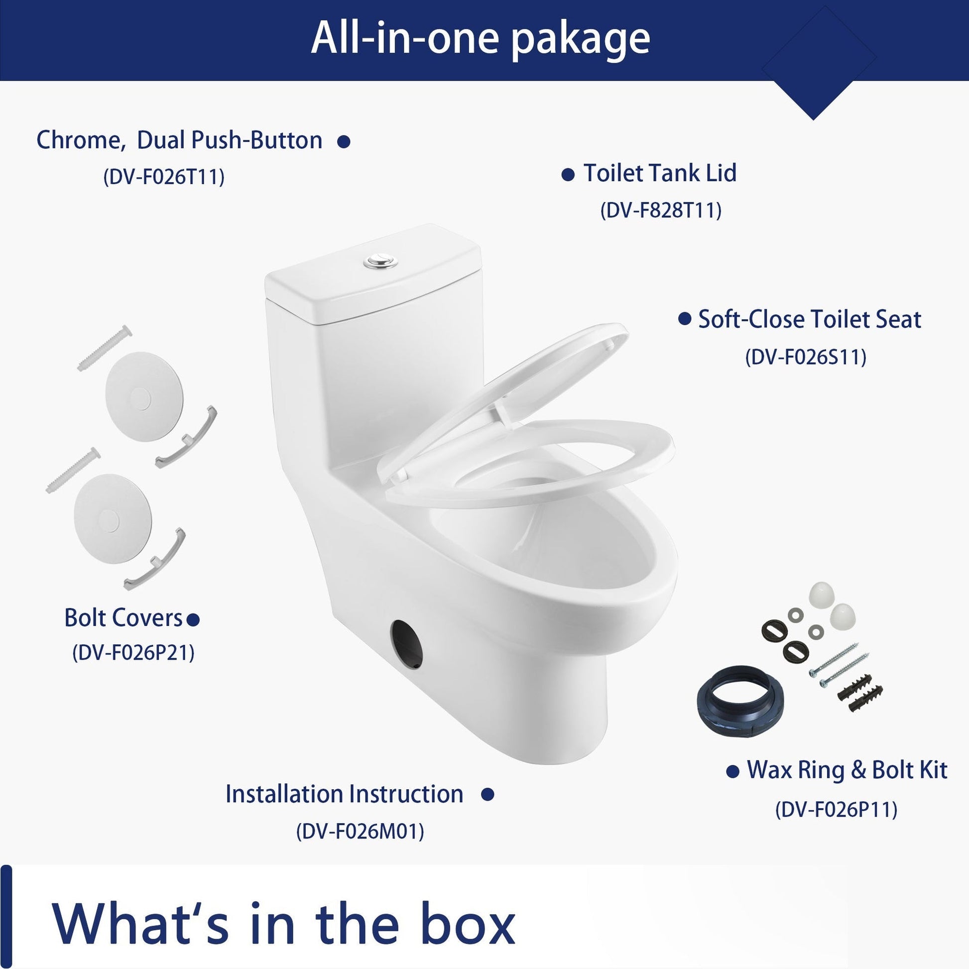 DeerValley Ally 14" x 28" 12" Rough-in Dual-Flush Elongated White Ceramic One-Piece Toilet With Silver Flush Button