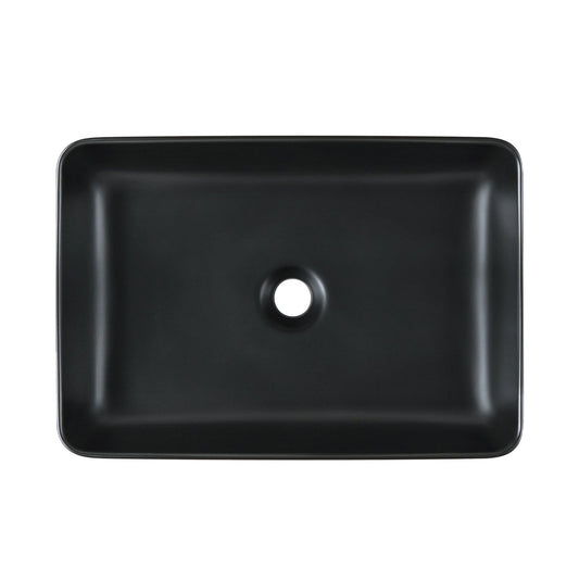 DeerValley Ally 16" Single Rectangular Black Ceramic Sleek Vessel Bathroom Sink