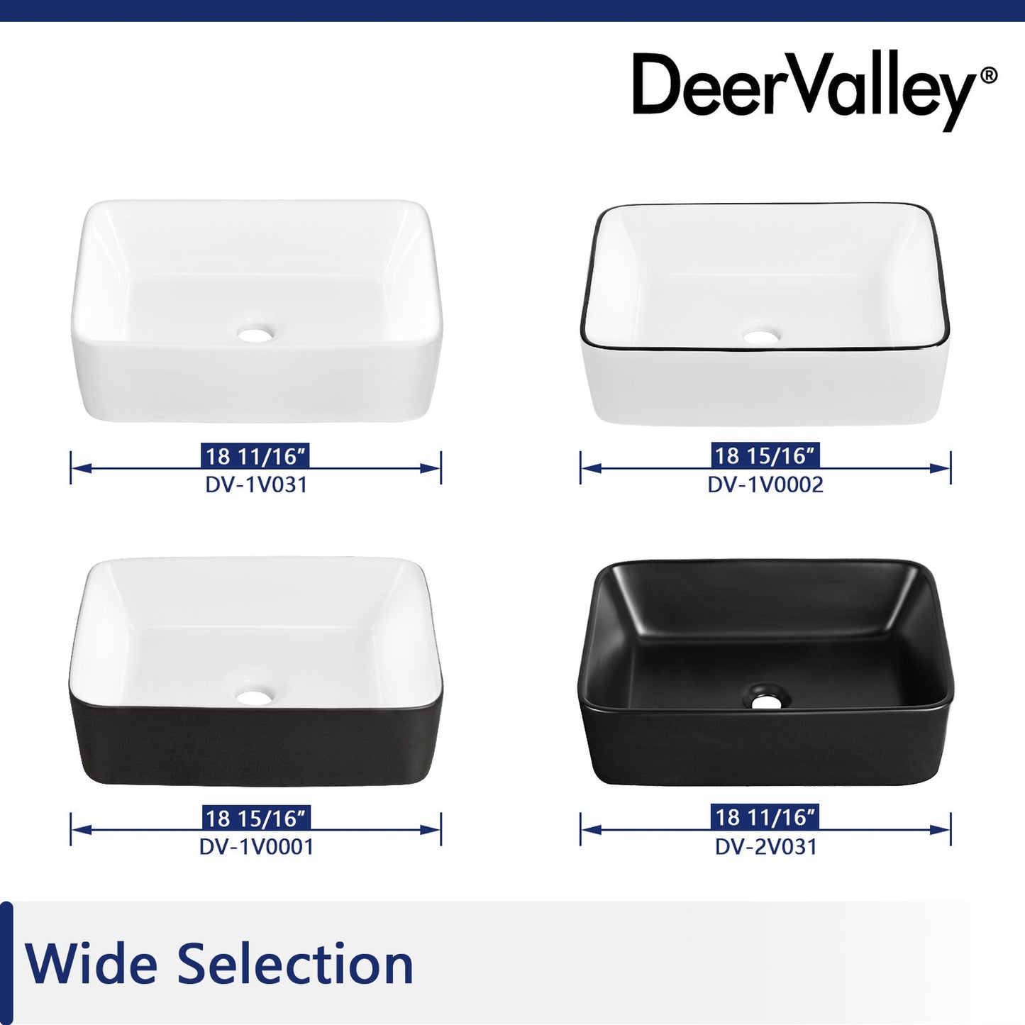 DeerValley Ally 19" Rectangular Black & White Vessel Bathroom Sink