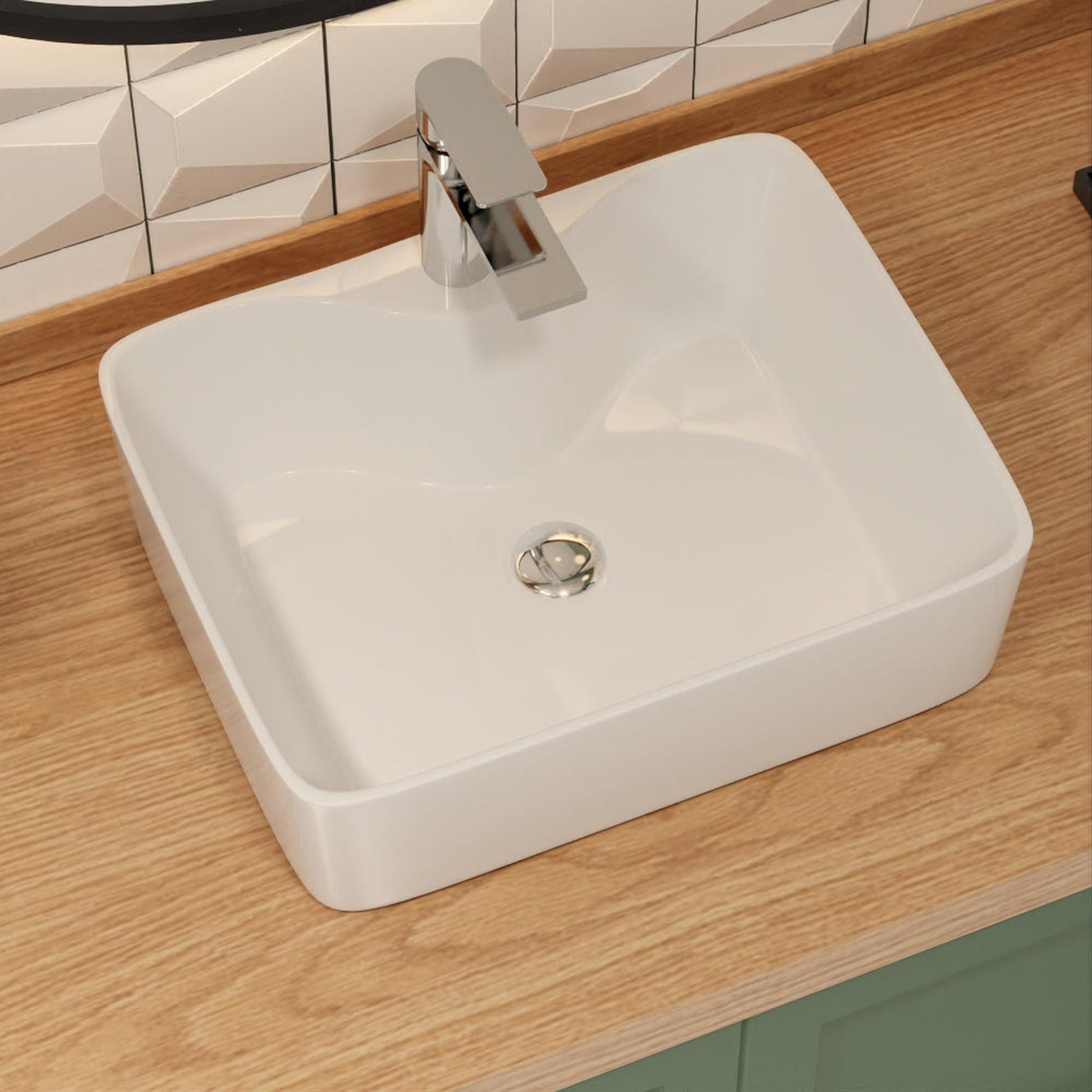 DeerValley Ally 19" Rectangular White Vessel Bathroom Sink With Faucet Hole