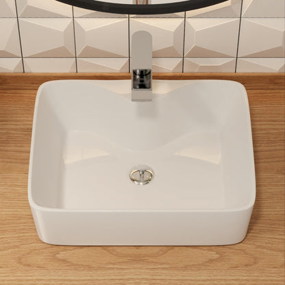 DeerValley Ally 19" Rectangular White Vessel Bathroom Sink With Faucet Hole