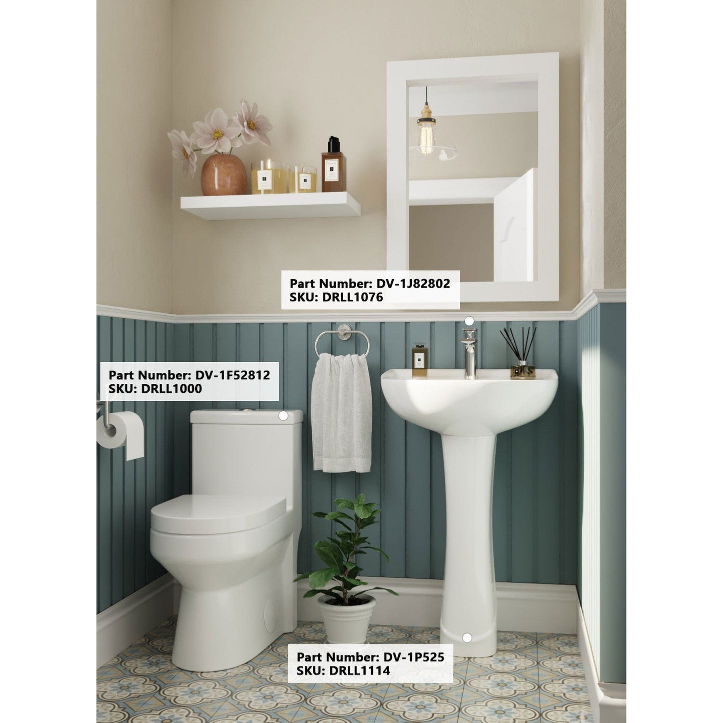 DeerValley Ally 20" x 17" U-Shape White Pedestal Bathroom Sink With Single Faucet Holes and Overflow Hole