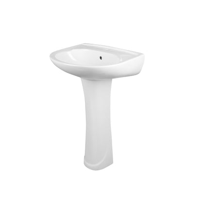 DeerValley Ally 20" x 17" U-Shape White Pedestal Bathroom Sink With Single Faucet Holes and Overflow Hole