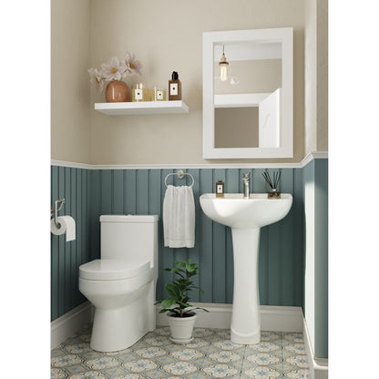 DeerValley Ally 20" x 17" U-Shape White Pedestal Bathroom Sink With Single Faucet Holes and Overflow Hole