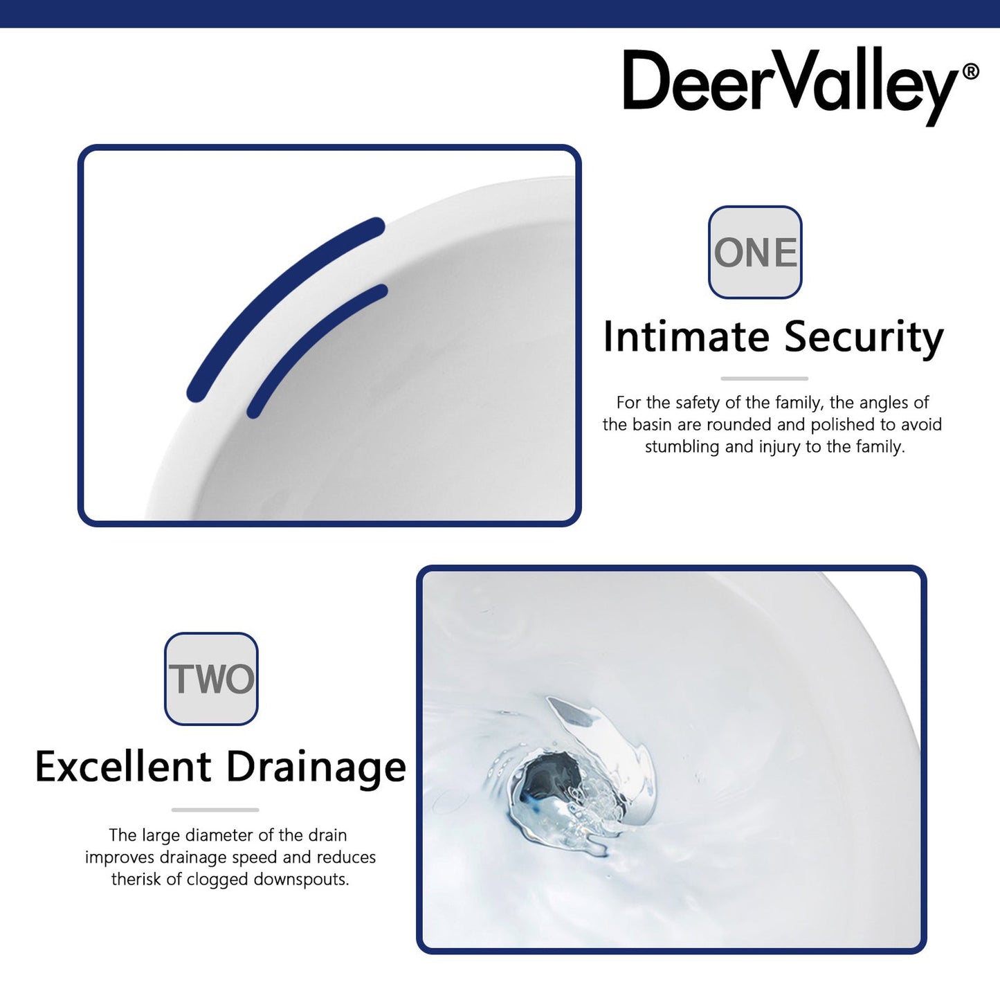 DeerValley Ally 20" x 17" U-Shape White Pedestal Bathroom Sink With Single Faucet Holes and Overflow Hole