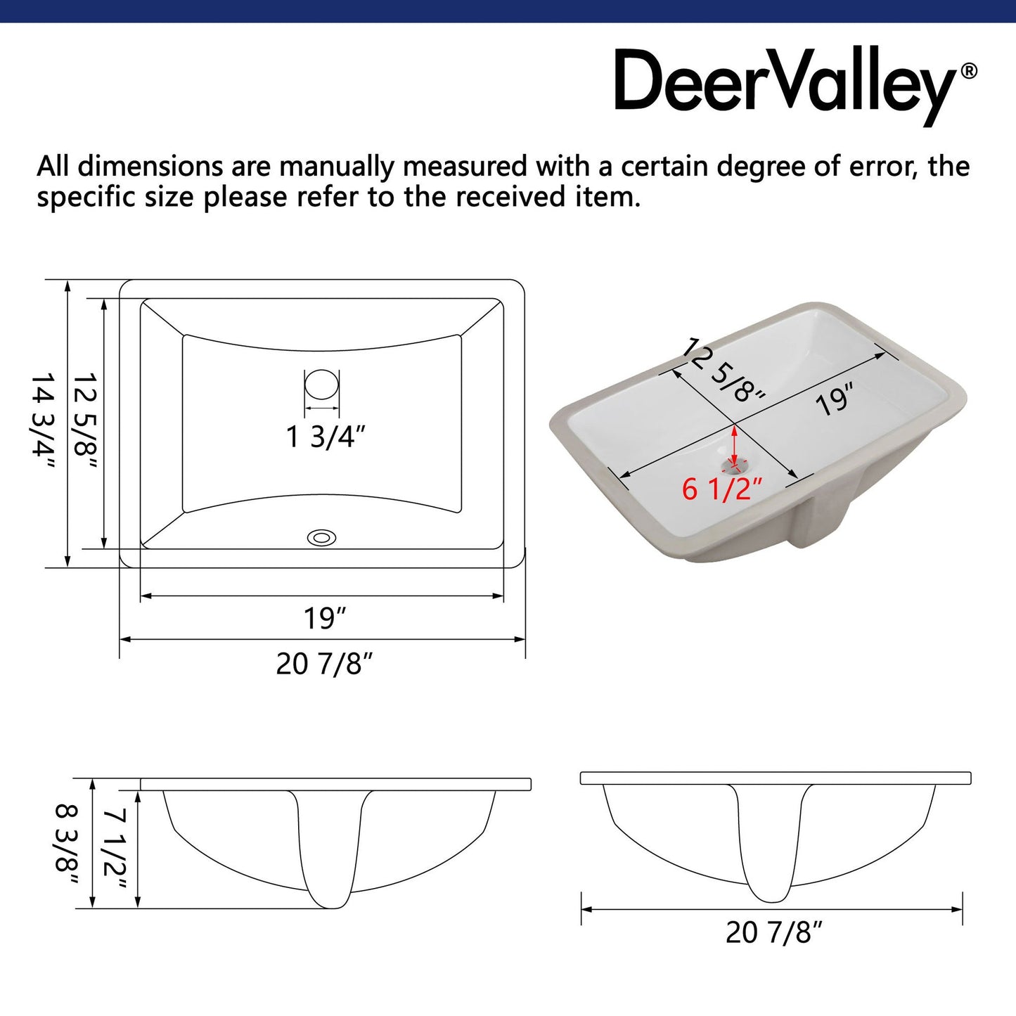 DeerValley Ally 21" x 15" Rectangular Beige Undermount Bathroom Sink With Overflow Hole