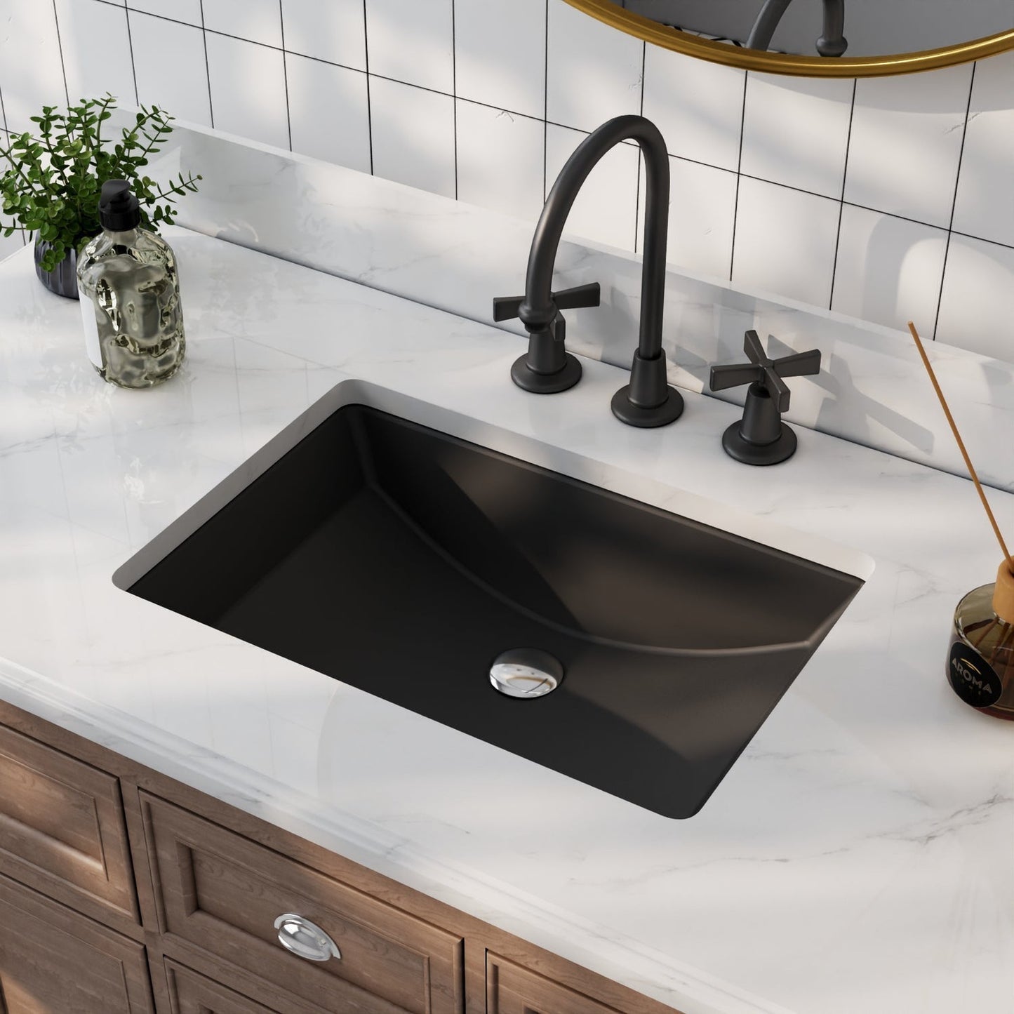 DeerValley Ally 21" x 15" Rectangular Black Undermount Bathroom Sink With Overflow Hole