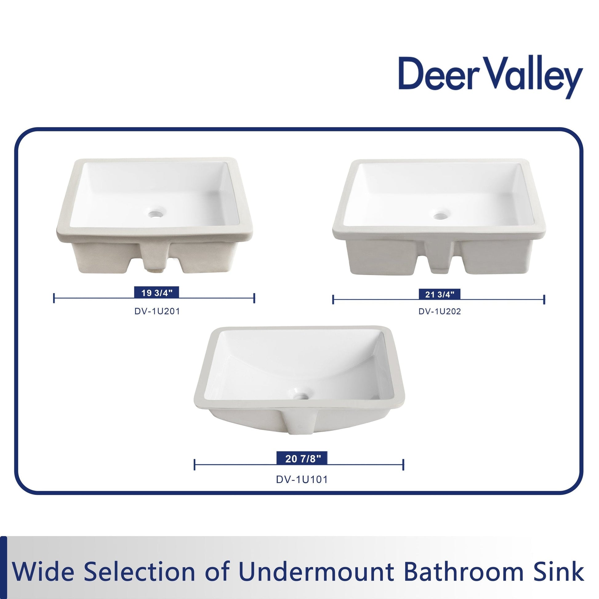 DeerValley Ally 21" x 15" Rectangular White Undermount Bathroom Sink With Overflow Hole