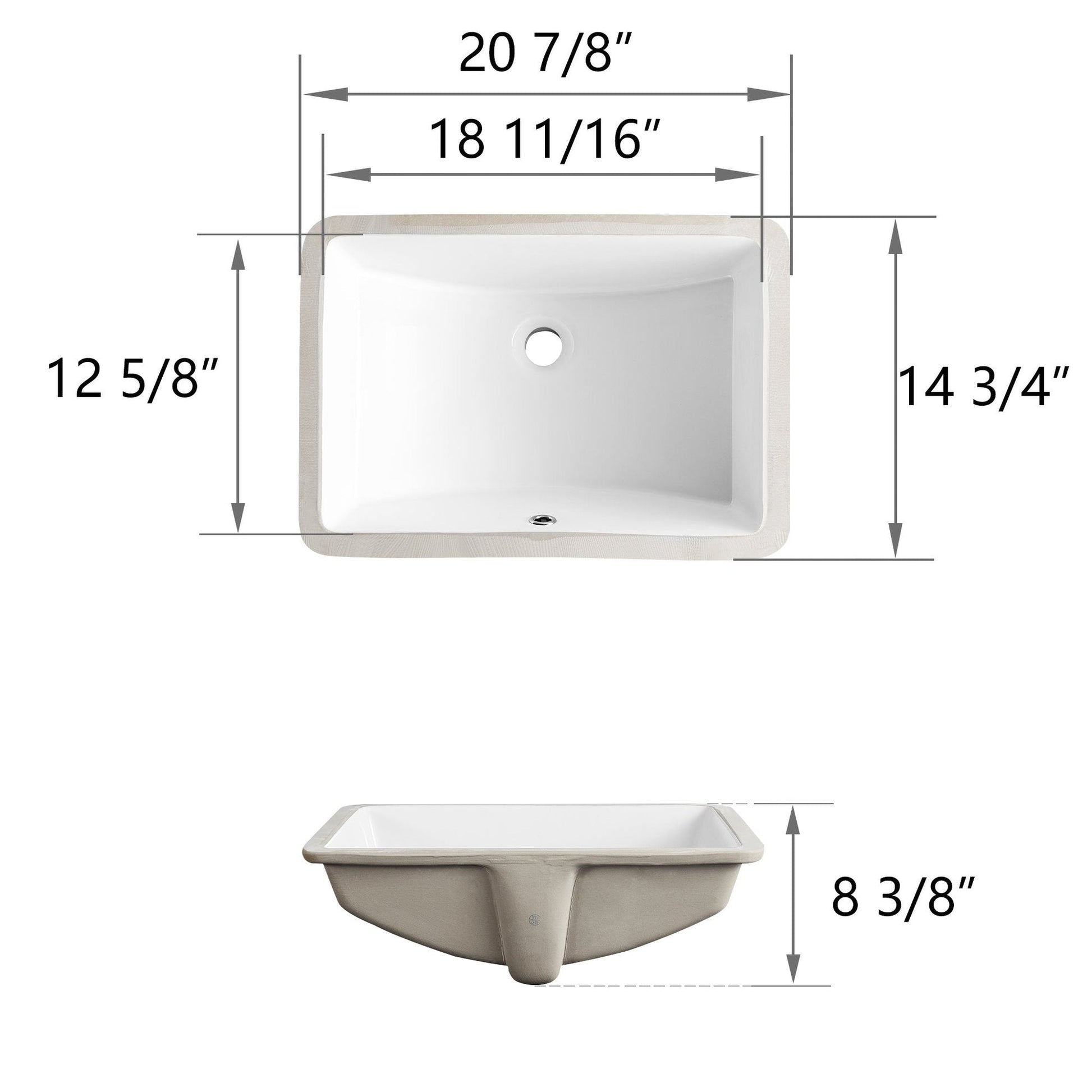 DeerValley Ally 21" x 15" Rectangular White Undermount Bathroom Sink With Overflow Hole