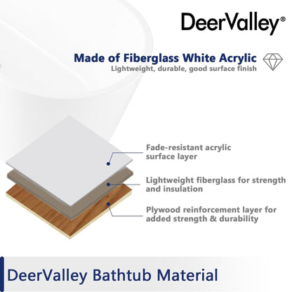 DeerValley Ally 67" x 32" Oval White Freestanding Acrylic Bathtub