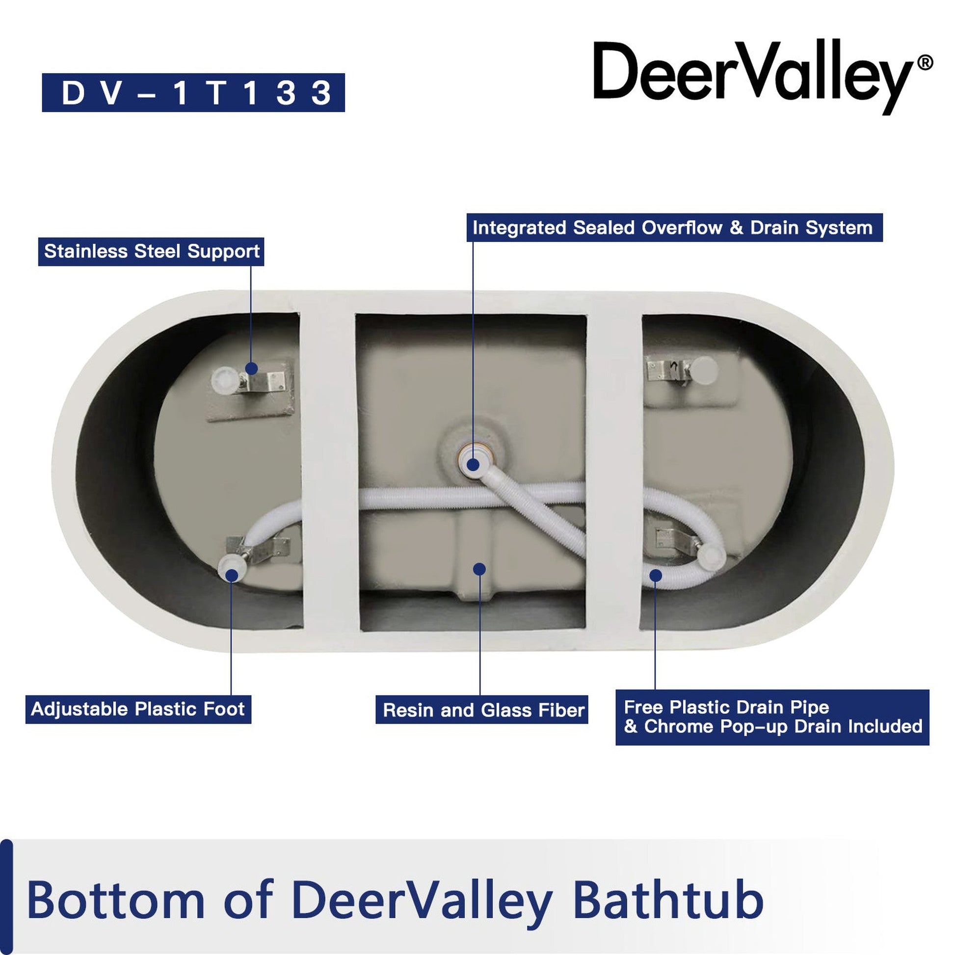 DeerValley Ally 67" x 32" Oval White Freestanding Acrylic Bathtub