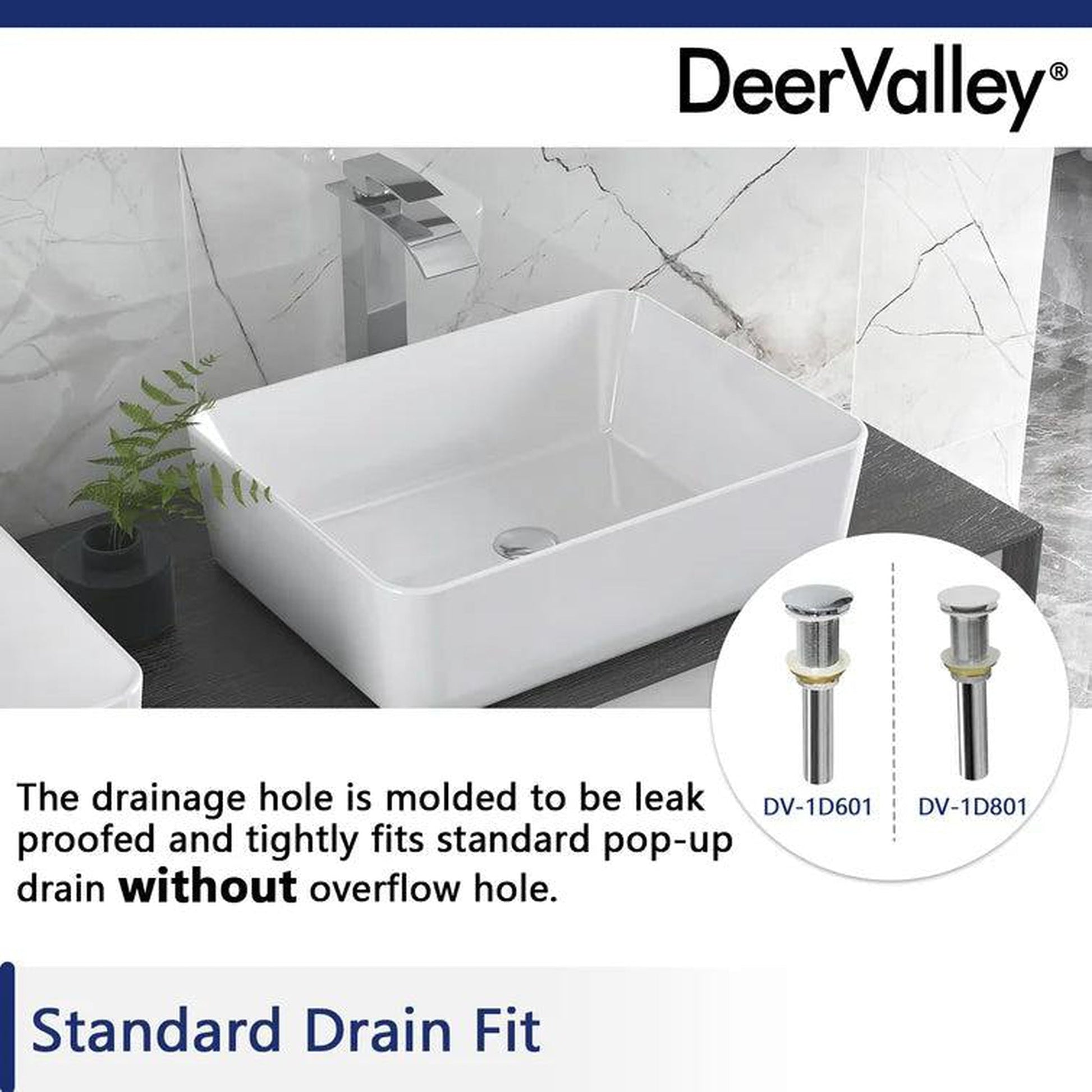 DeerValley Ally White Ceramic Sleek Rectangular Bathroom Vessel Sink