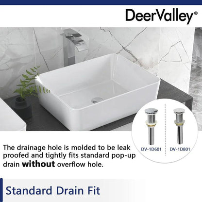 DeerValley Ally White Ceramic Sleek Rectangular Bathroom Vessel Sink