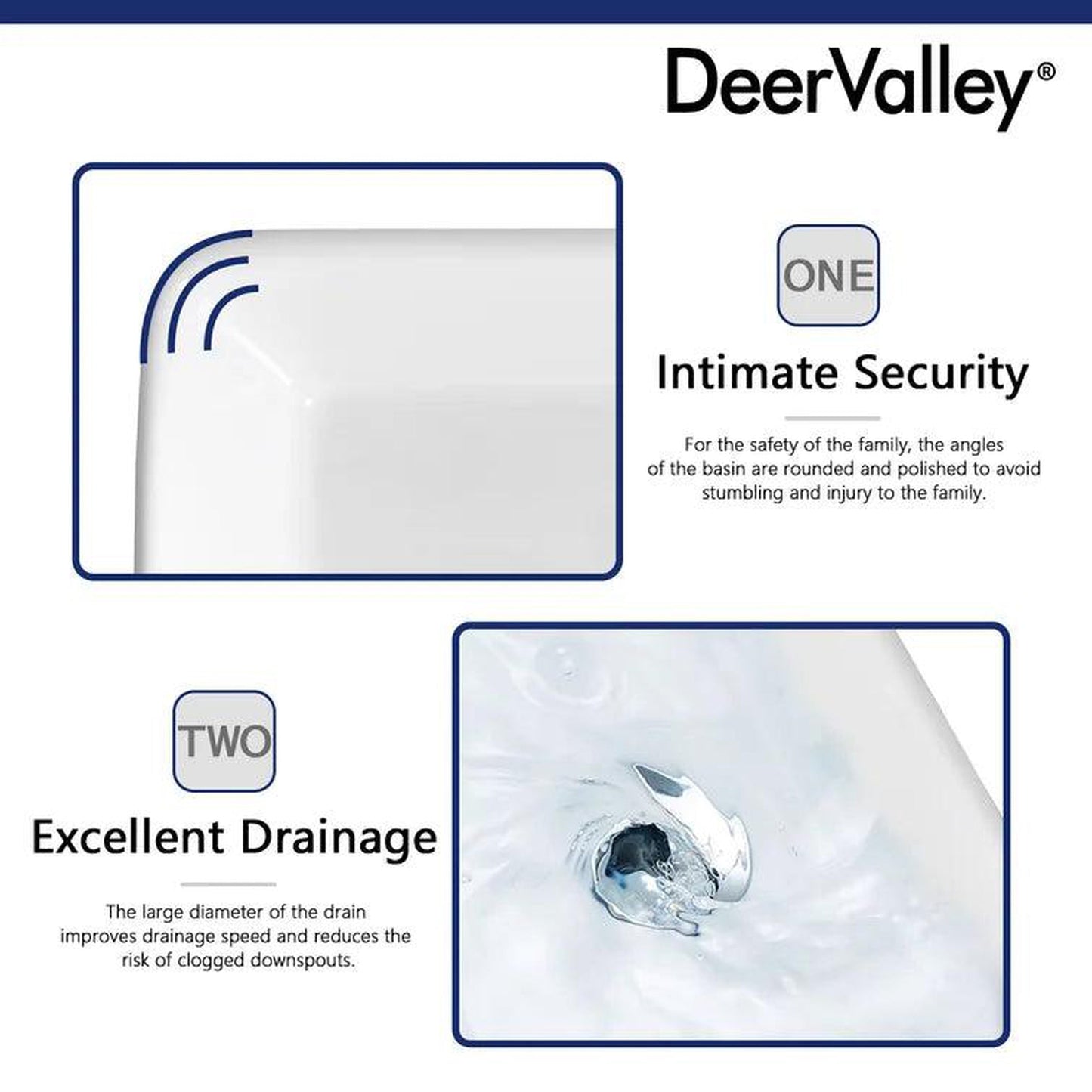 DeerValley Ally White Ceramic Sleek Rectangular Bathroom Vessel Sink