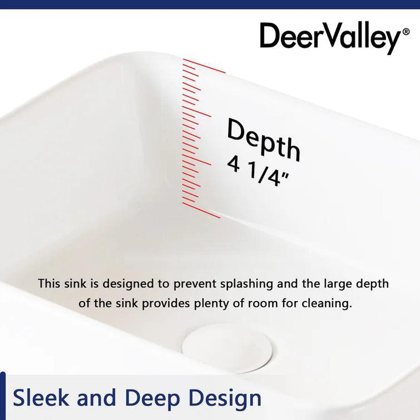 DeerValley Ally White Ceramic Sleek Rectangular Bathroom Vessel Sink