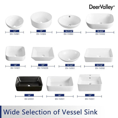 DeerValley Ally White Ceramic Sleek Rectangular Bathroom Vessel Sink