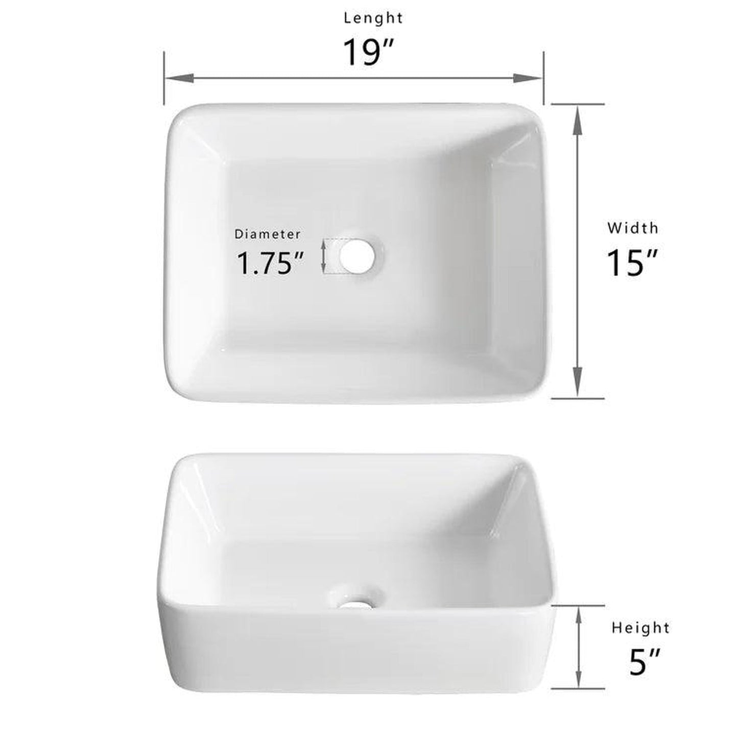 DeerValley Ally White Ceramic Sleek Rectangular Bathroom Vessel Sink