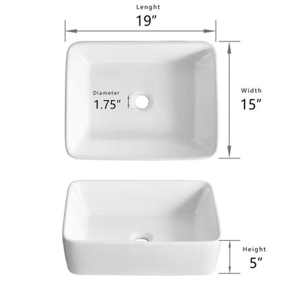 DeerValley Ally White Ceramic Sleek Rectangular Bathroom Vessel Sink