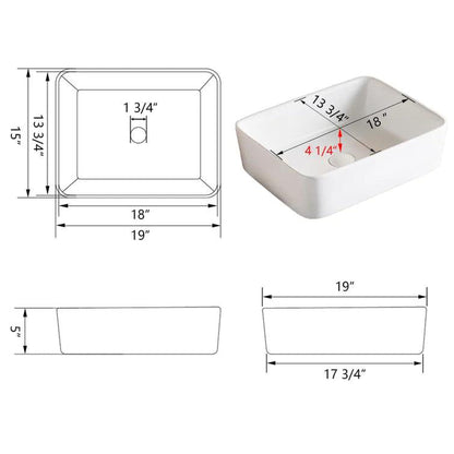 DeerValley Ally White Ceramic Sleek Rectangular Bathroom Vessel Sink