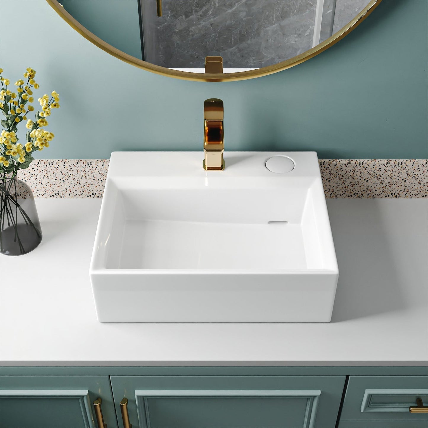 DeerValley Apex 17" Rectangular White Vessel Bathroom Sink With Hidden Drainage