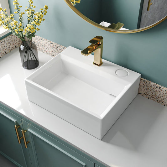 DeerValley Apex 17" Rectangular White Vessel Bathroom Sink With Hidden Drainage