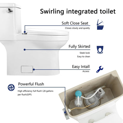 DeerValley Apex 1.28 GPF Tornado Single-Flush Elongated White Comfort Height One-Piece Toilet With Soft Closing Seat