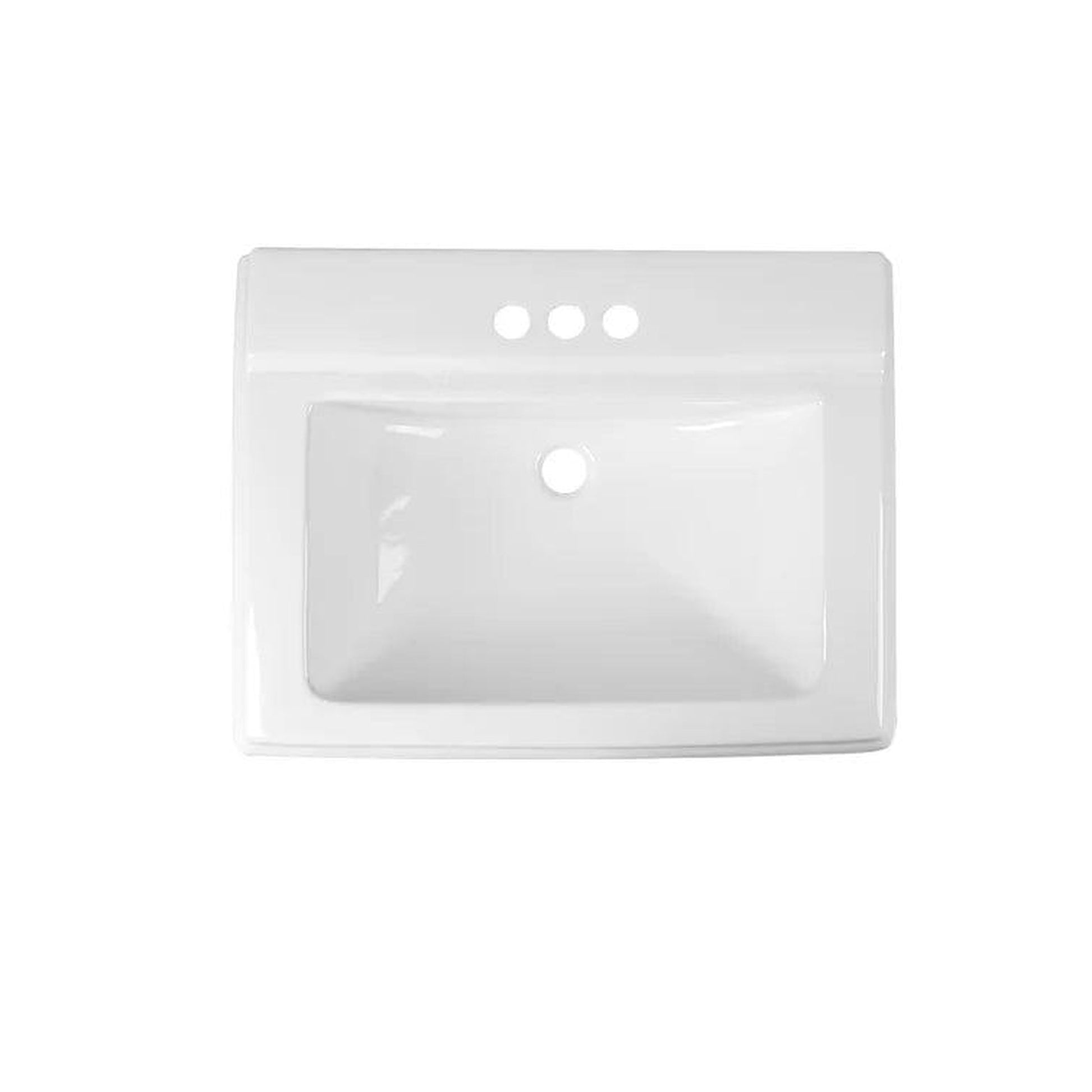 DeerValley Apex 26" x 20" Rectangular White Pedestal Bathroom Sink With Three Faucet Holes and Overflow Hole