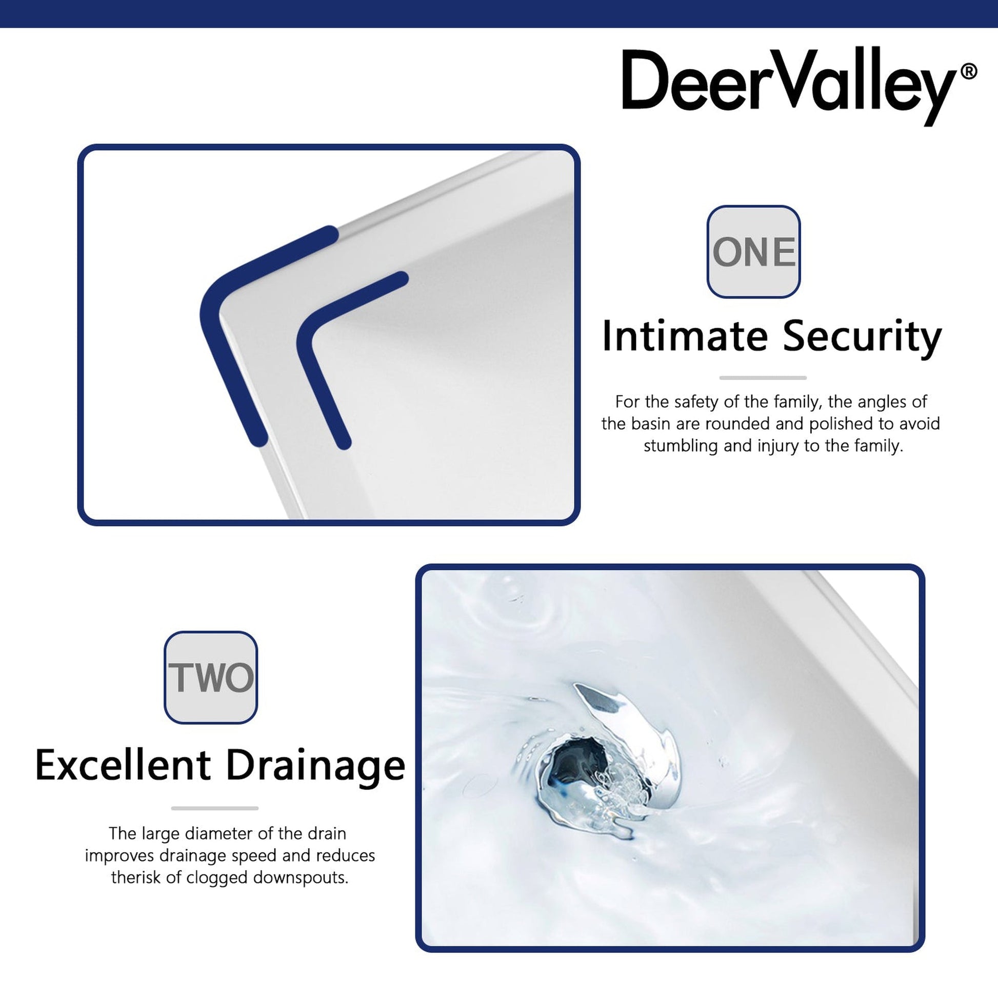 DeerValley Apex 26" x 20" Rectangular White Pedestal Bathroom Sink With Three Faucet Holes and Overflow Hole