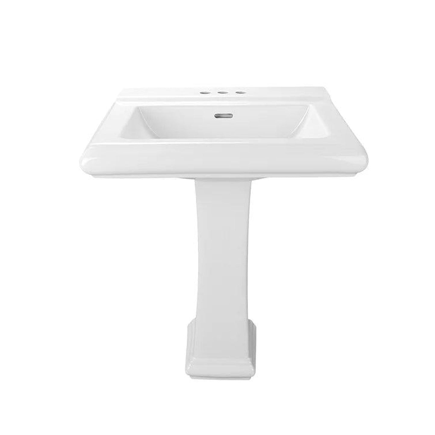 DeerValley Apex 26" x 20" Rectangular White Pedestal Bathroom Sink With Three Faucet Holes and Overflow Hole