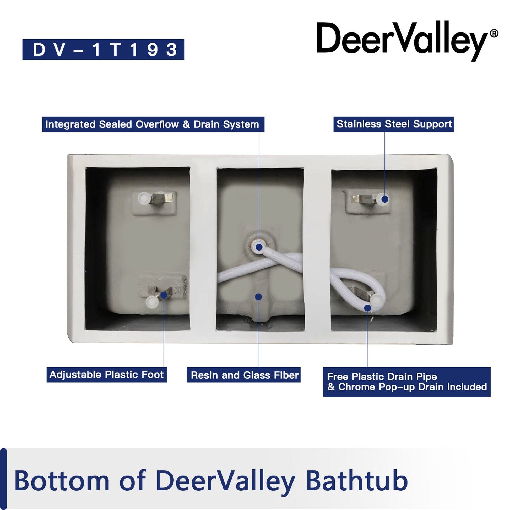 DeerValley Apex 67" x 31" Rectangular White Freestanding Acrylic Bathtub