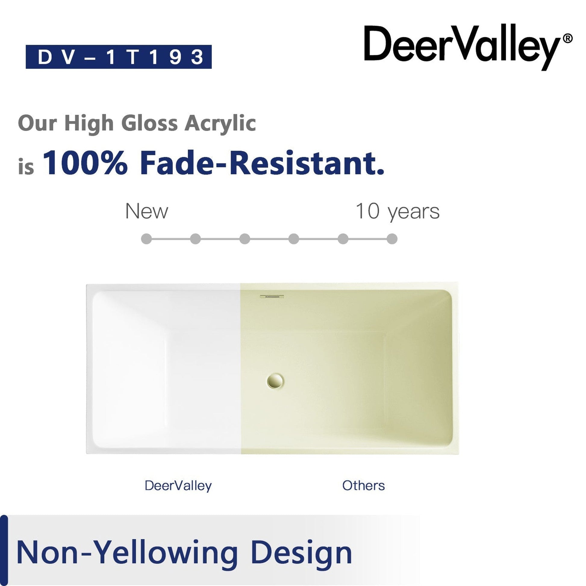 DeerValley Apex 67" x 31" Rectangular White Freestanding Acrylic Bathtub