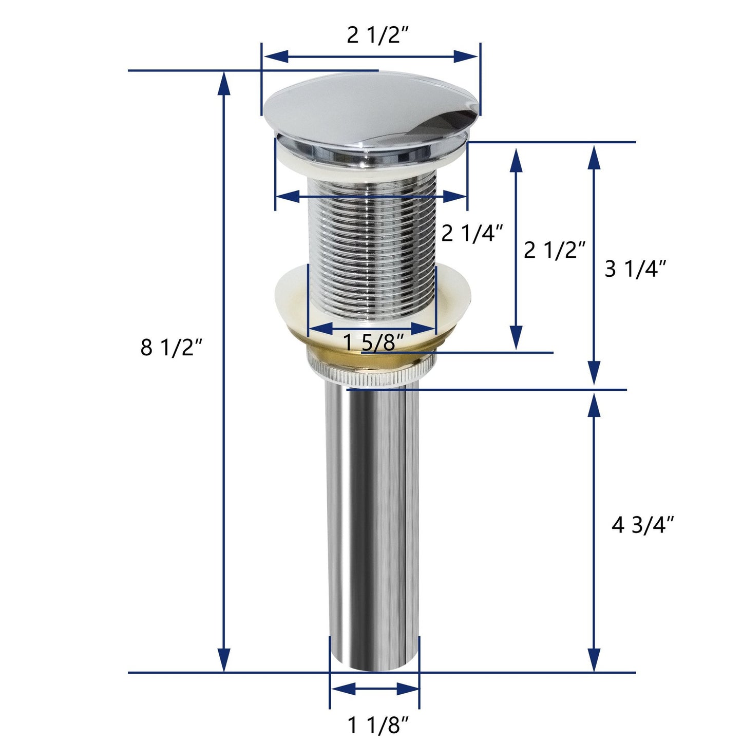 DeerValley Chrome Ceramic-Cap Pop-Up Bathroom Sink Drain