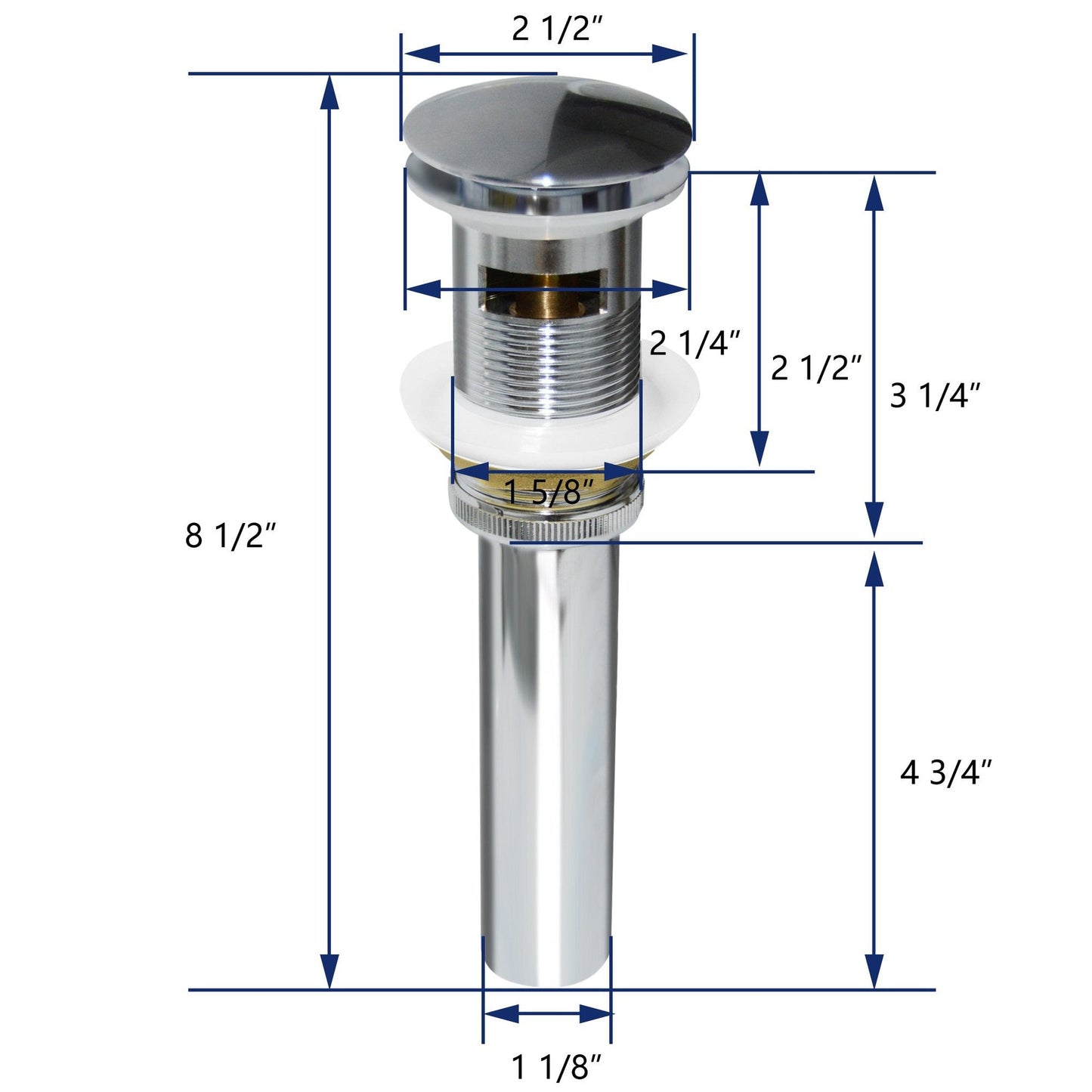 DeerValley Chrome Metal-Cap Pop-Up Bathroom Sink Drain With Overflow