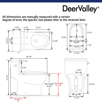 DeerValley Concord 1.28 GPF Single-Flush Elongated White One-Piece Toilet With Soft Closing Seat