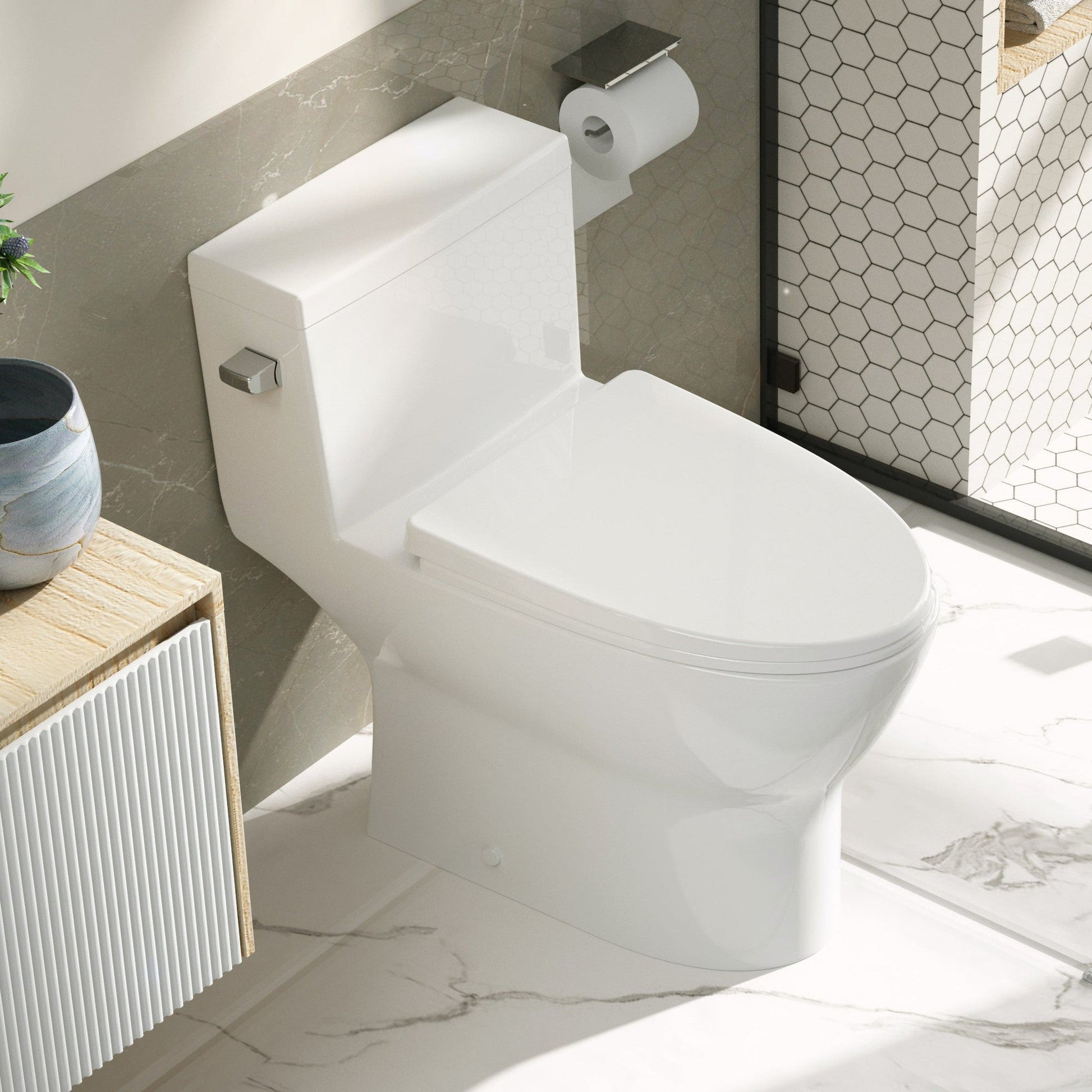 DeerValley Concord 1.28 GPF Single-Flush Elongated White One-Piece Toilet With Soft Closing Seat