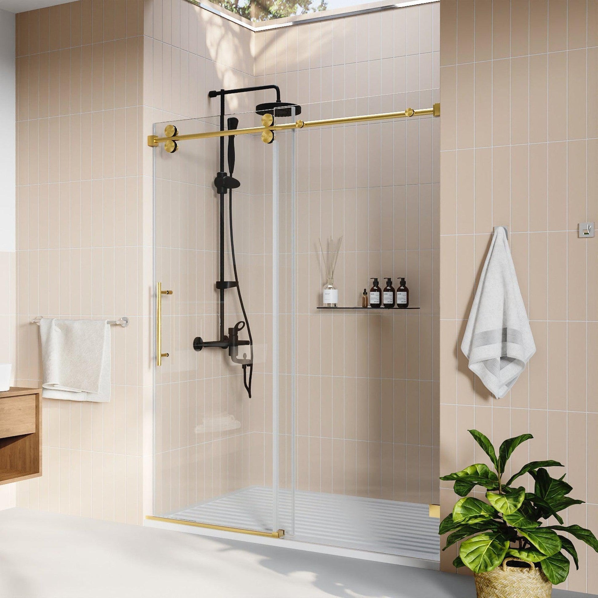 DeerValley Concord 56" Rectangular Single Sliding Frameless Shower Door With Gold Hardware