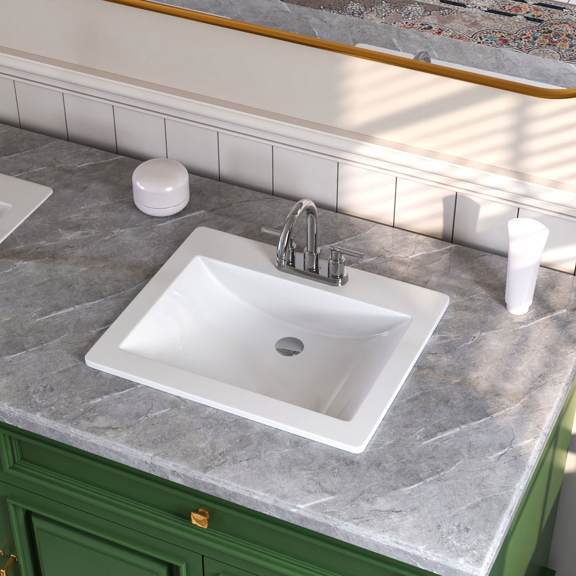 DeerValley DV-1DS0122 18" Rectangular White Drop-in Bathroom Sink With Overflow Hole