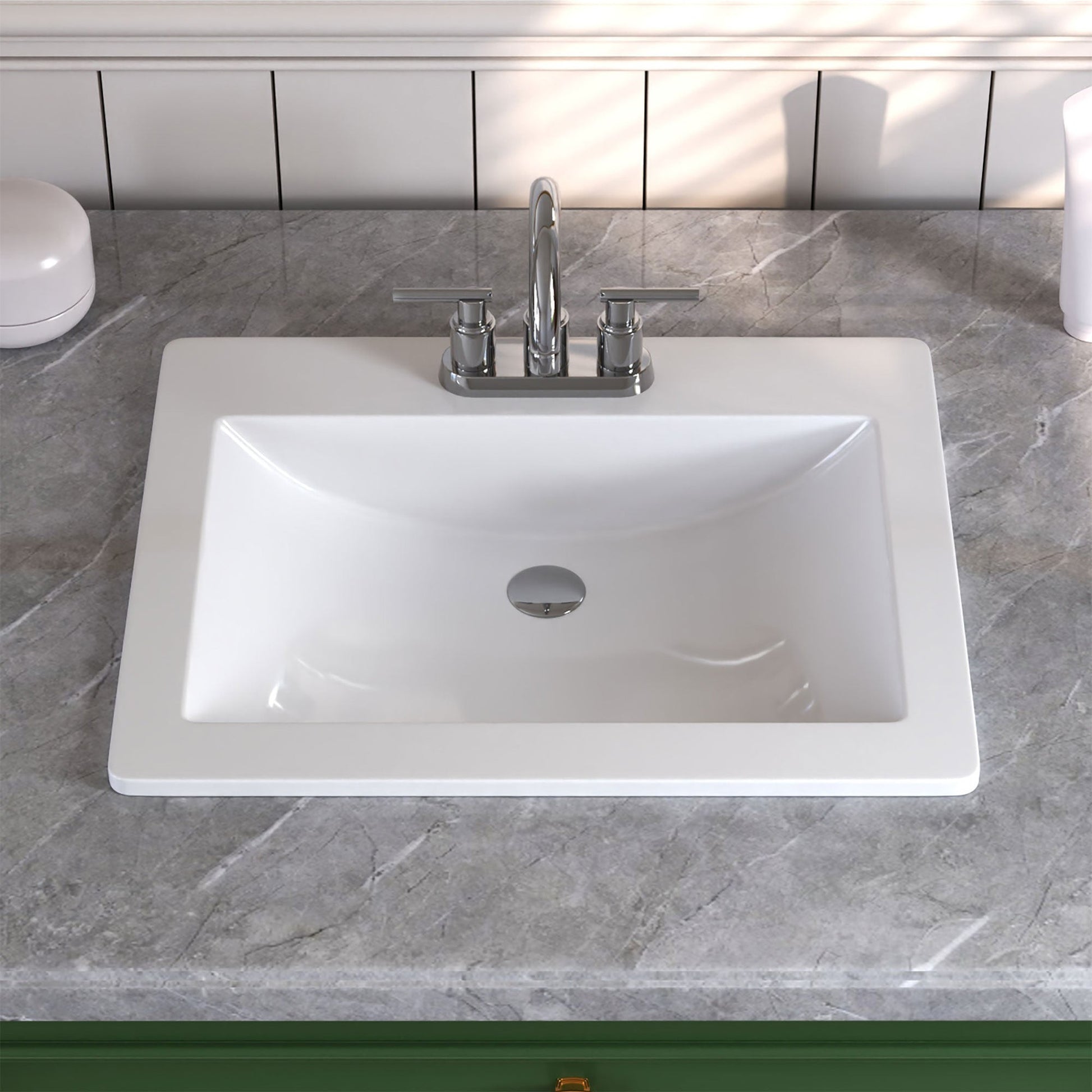 DeerValley DV-1DS0122 18" Rectangular White Drop-in Bathroom Sink With Overflow Hole