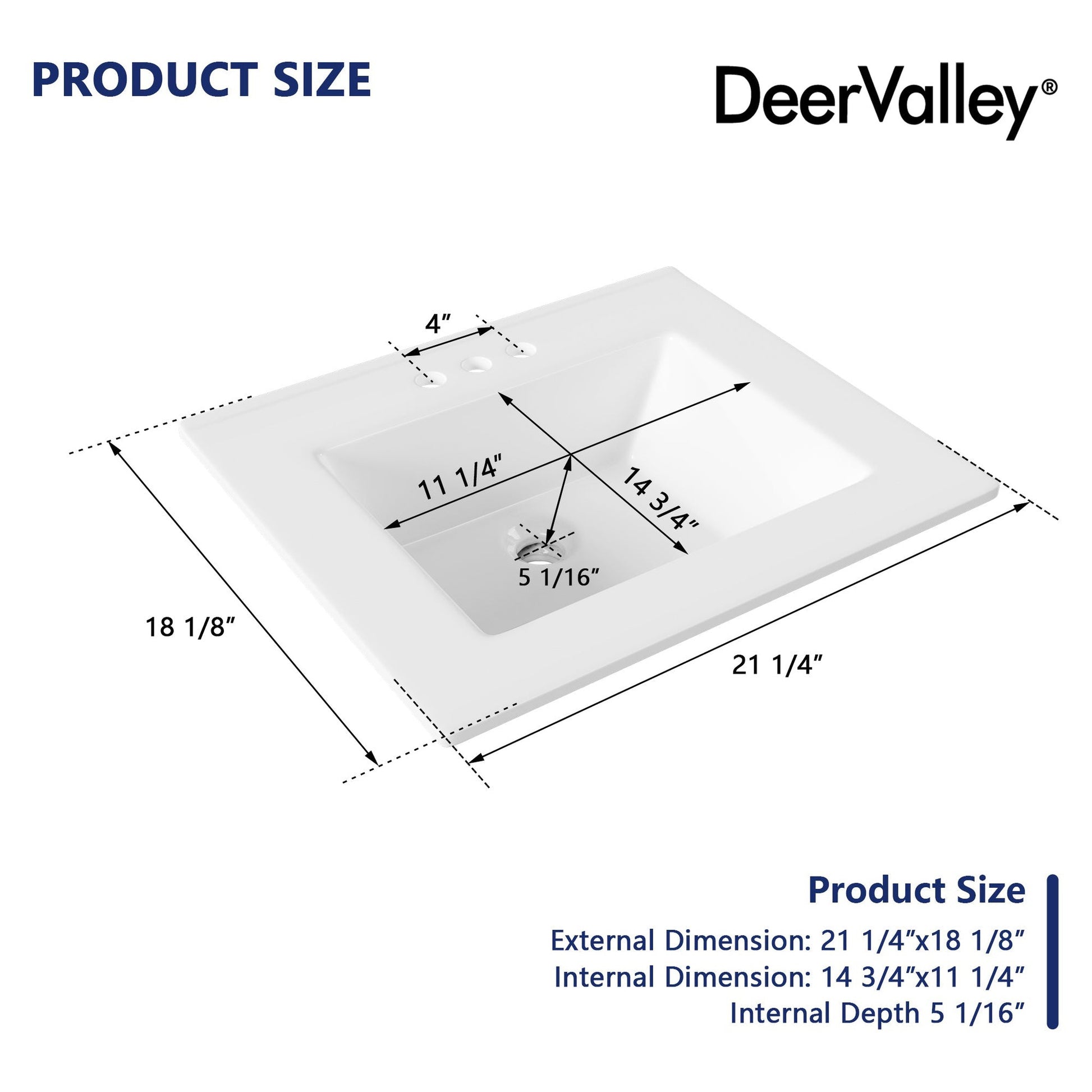 DeerValley DV-1DS0123 18" Rectangular White Drop-in Bathroom Sink With Overflow Hole