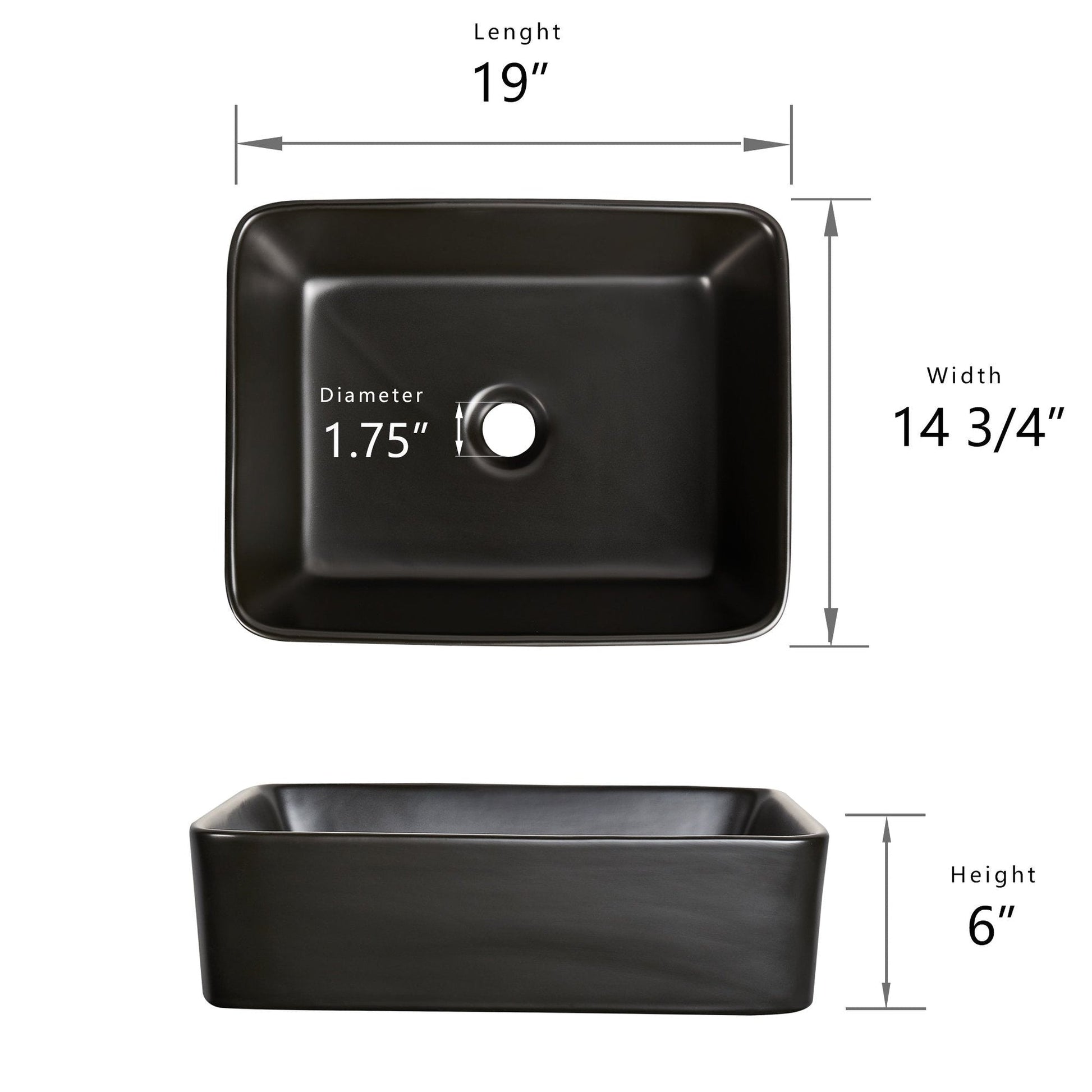 DeerValley DV-2V031 15" x 19" x 6" Black Rectangular Ceramic Vessel Sink