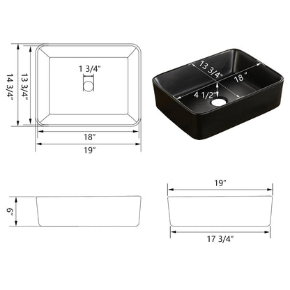 DeerValley DV-2V031 15" x 19" x 6" Black Rectangular Ceramic Vessel Sink