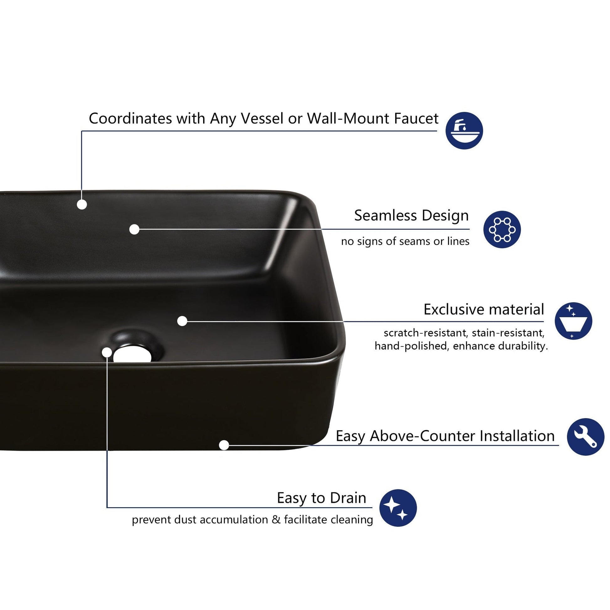 DeerValley DV-2V031 15" x 19" x 6" Black Rectangular Ceramic Vessel Sink