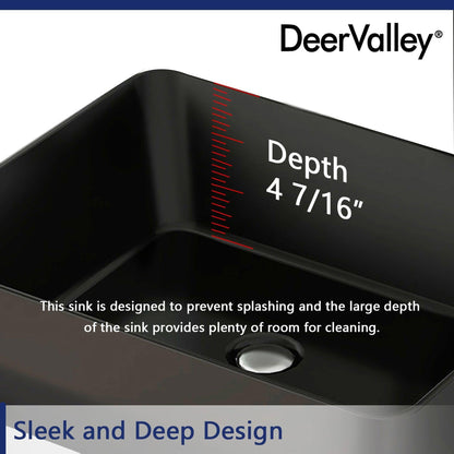 DeerValley DV-2V031 15" x 19" x 6" Black Rectangular Ceramic Vessel Sink